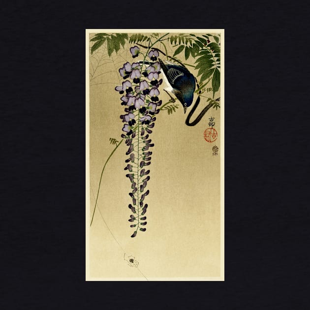 Flycatcher at wisteria, by Ohara Koson by Veiovis